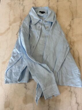 Ann Taylor Light Blue Linen Button-Up Shirt